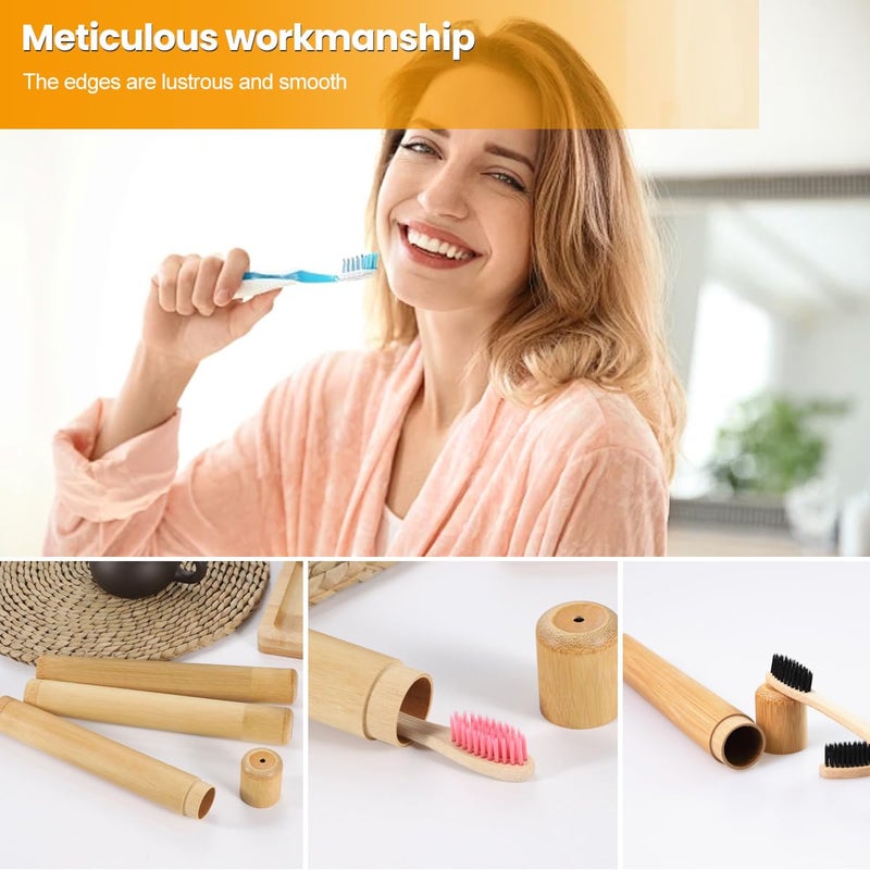 vipolish 2 Pcs Eco-friendly Healthy Natural Bamboo Toothbrush Storage Empty Portable Reusable Toothbrush Container Holder Personal Cleaning Tools Case Tube for Travel Trip - Image 4